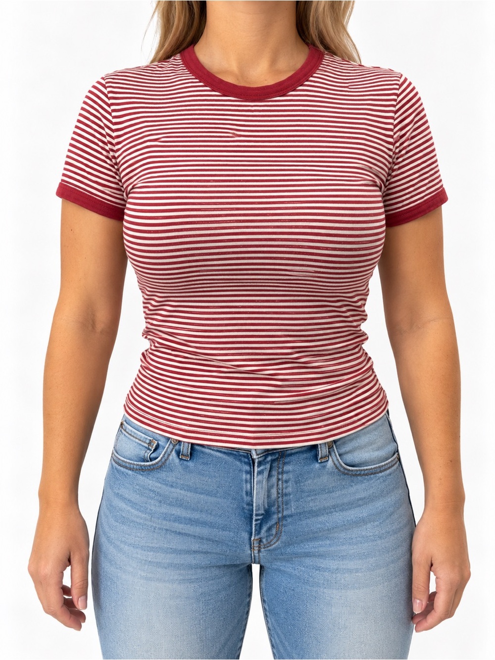 RVCA Striped Crewneck Tee - Red/White